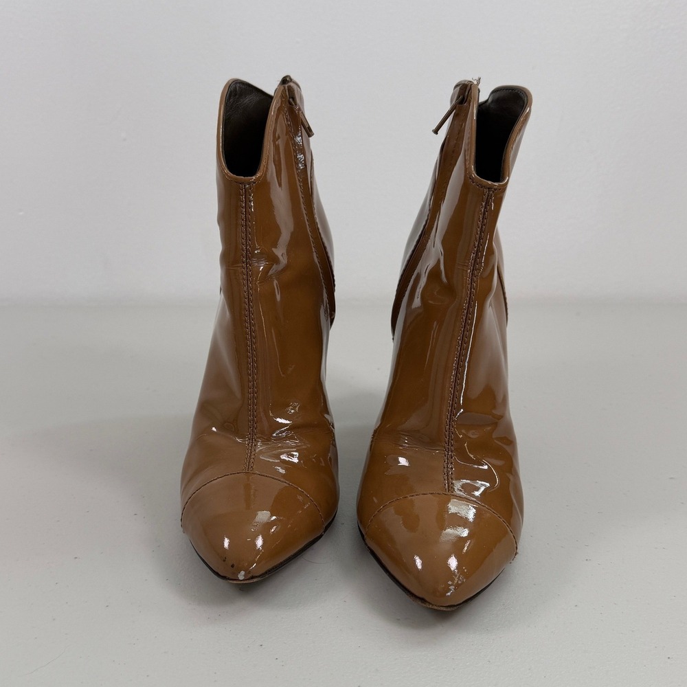 Burberry Patent Leather Chunky Heel Ankle Boots Size 39.5 9.5‎ Tan Western - Picture 5 of 13